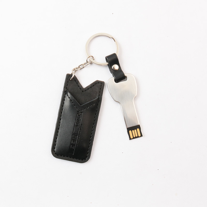 30MB/S Metal Key USB Stick 2.0 Portable 64GB 128GB With Leather Cover