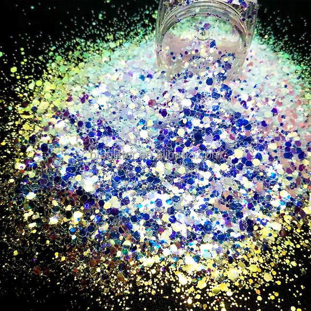 White Iridescent Glitter for Epoxy Floor Hexagon Mixed UV and Heat Resistant Christmas Decorative Glitter Combination