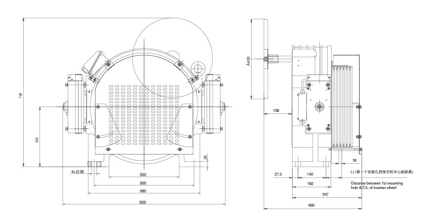 Block Brake PM Elevator Traction Motor , Low Current Elevator Gearless Motor