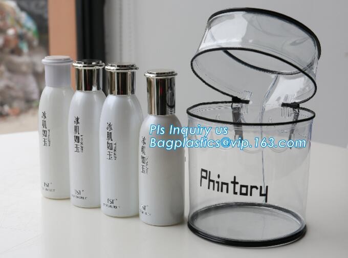 Stationery School PVC Pencil Bag, Barrel shaped travel cosmetic bag clear toiletry bag transparent pvc cosmetic bag for