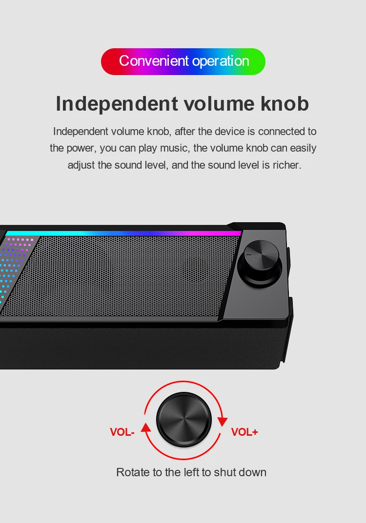 Desktop Gaming Speakers with Rich Bass USB Powered Portable RGB Computer Volume Control