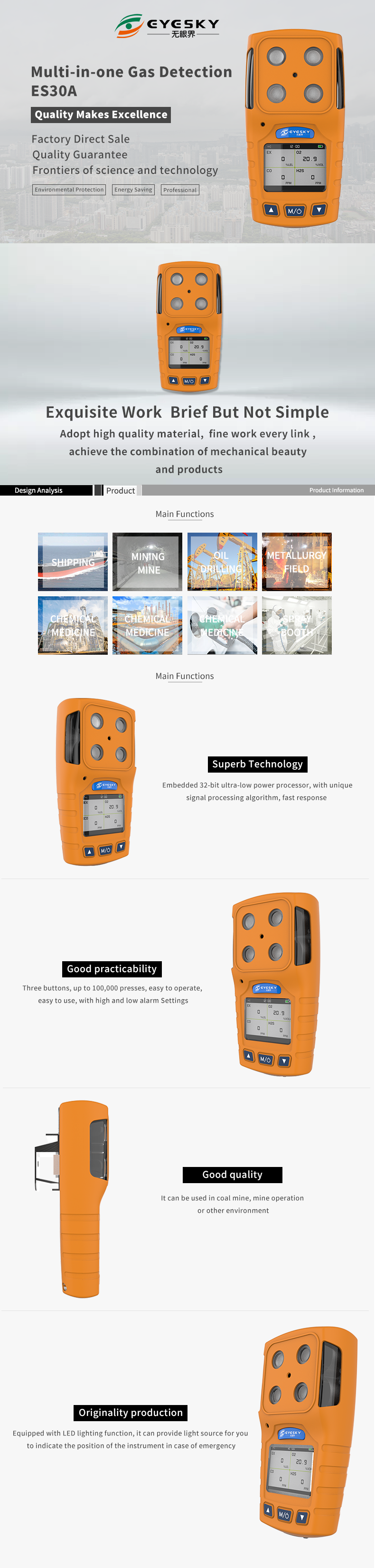 4 in 1 portable gas detecot , handheld gas detector 