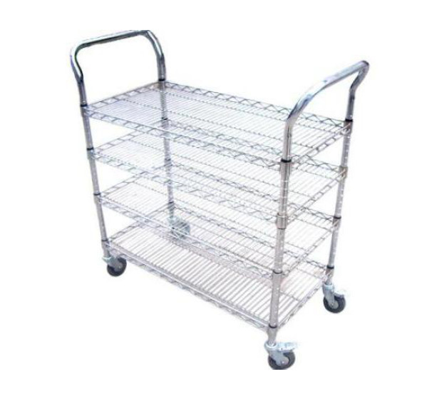 4 Layers Chrome Wire Basket ESD Shelf Trolley With Handrail