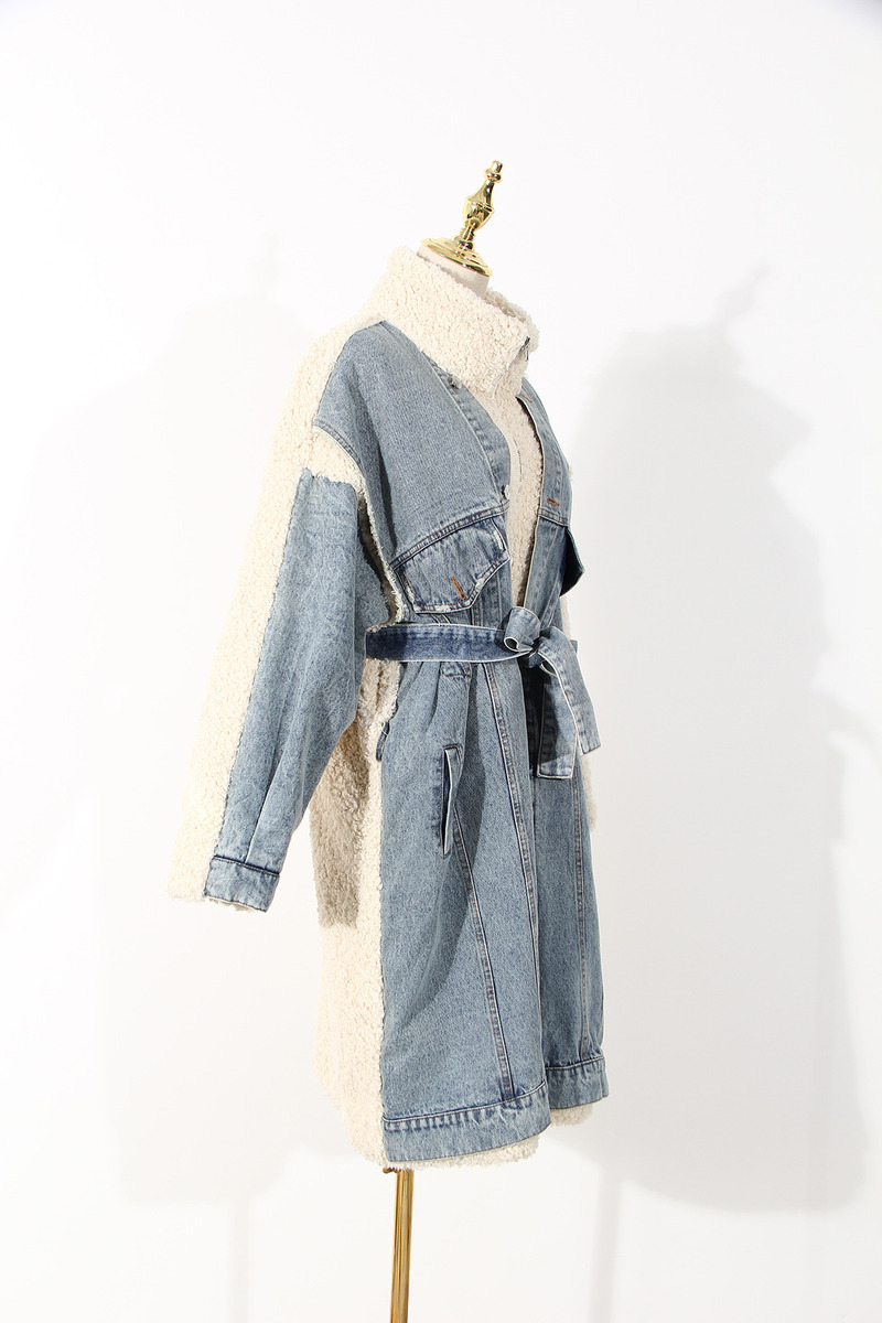 Waterproof Fashion Denim Lambswool Quilting Coat 2020 Winter Lambswool Loose Thickened Jackets Long