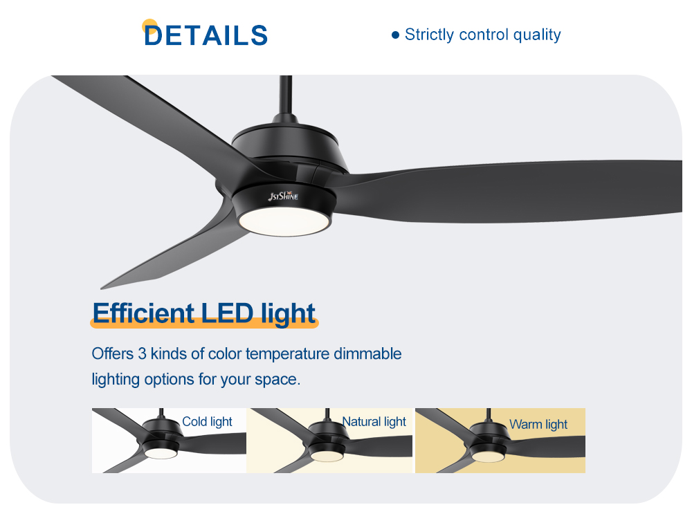 DC Motor 52 Inches Remote Control LED Ceiling Fan Light in Black ABS Blades and Remote