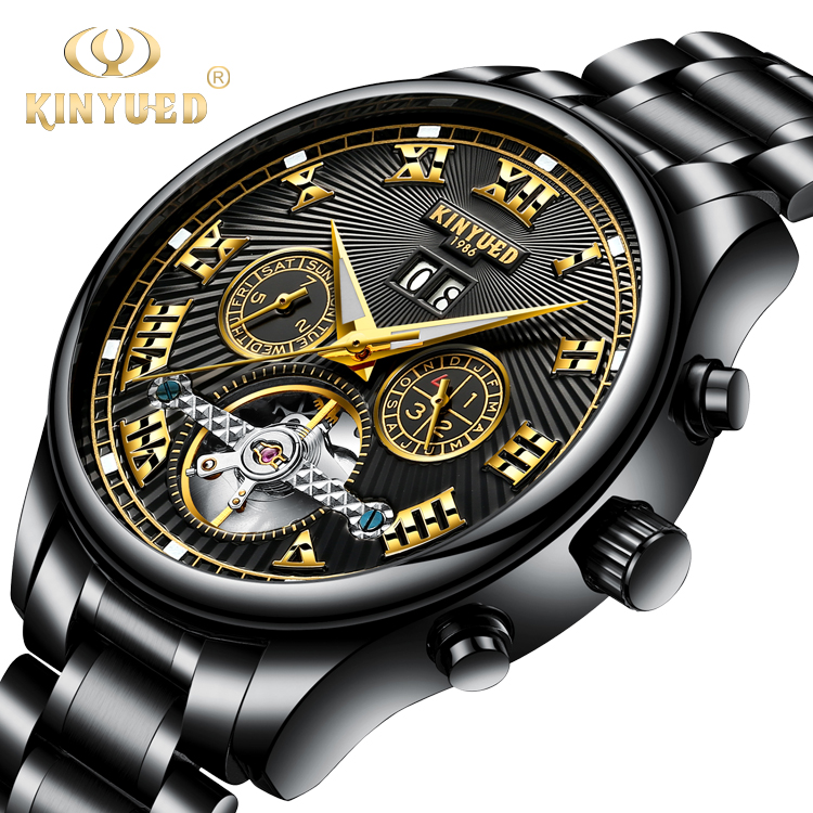 KINYUED tourbillion watch mechanical water resistant watch mens watches automatic skeleton mechanical watch