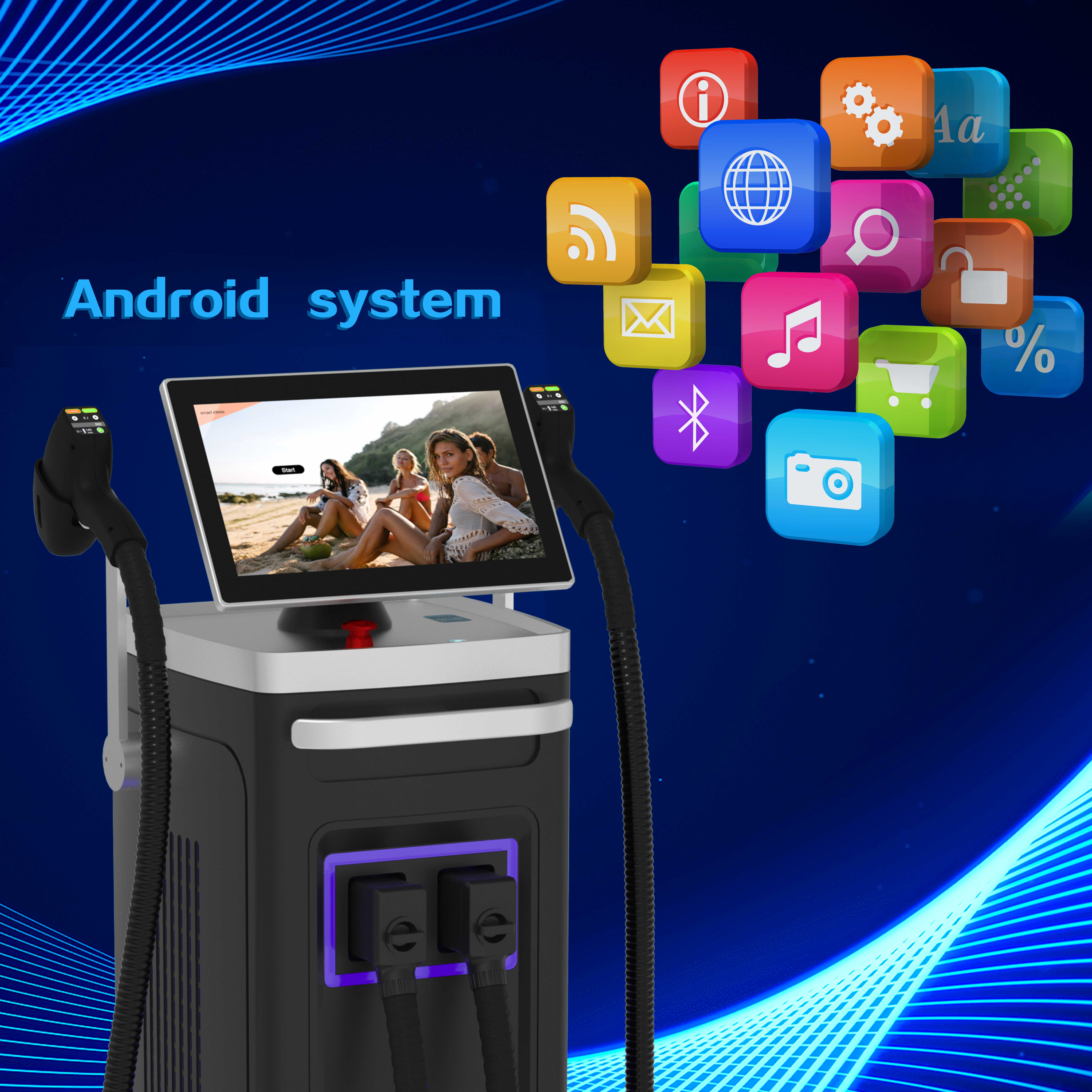 3000W High Power Handle 808nm Diode Laser Hair Removal Machine With 6 Exchangeable Treatment Heads