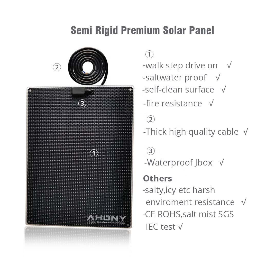 130W Flexible IBC Walkable Solar Panel Semi Rigid solar cell panel 220v pv modules For RV Ocean Roof Batteries