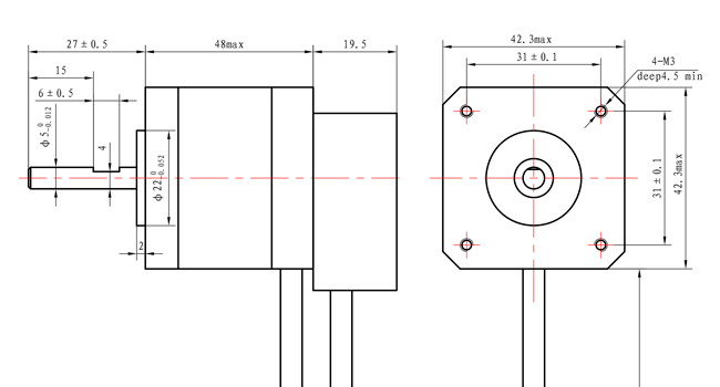 1.8 Degree 2 Phase NEMA 42 Stepper Motor with Encoder 42*42*48mm 0.55N.m 4 Wires