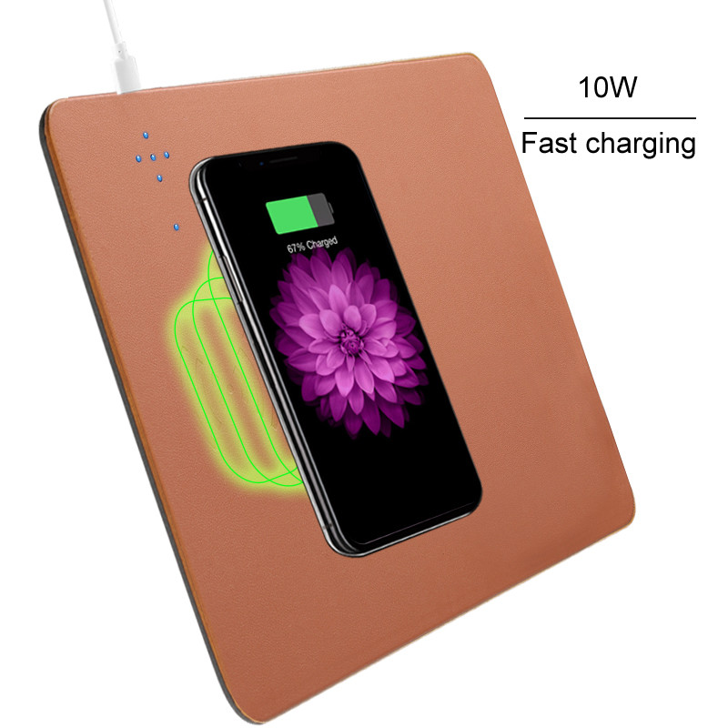 Personalized Qi 10W Mouse Pad Wireless Charger PU Leather Mat