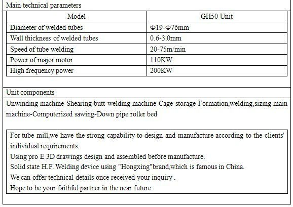 ERW HG76 WELDED TUBE MILL LINE