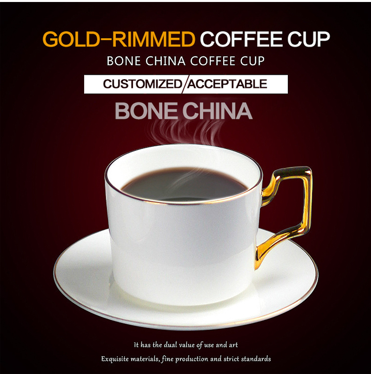 Wholesale customizable sublimation coated best selling Ceramic Bone China Mug with Saucer with golden rim