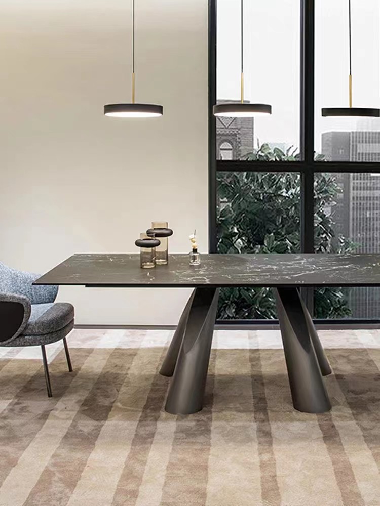NEXTOP Stainless Steel Marble Top Dining Table Sets Art Base Rectangle