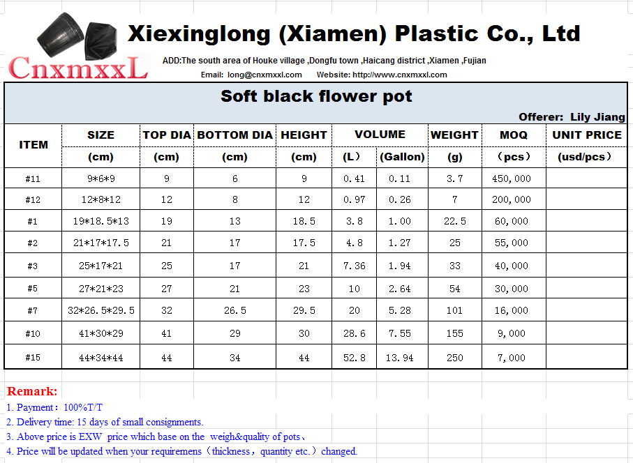 Black Soft Flexible PE Coated Plastic Nursery Pot 1 Gallon Round Flower Pot