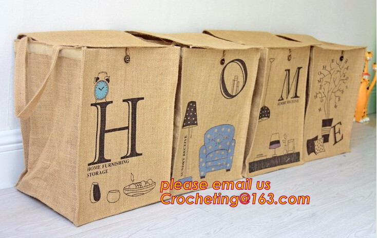 jute fabric storage basket with cotton rope handle,hot sale extra large baskets kids rope storage baskets with handles