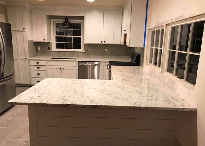 Carrara White Bianco Quartz Kitchen Countertops Anti Stain / Wear Resistence