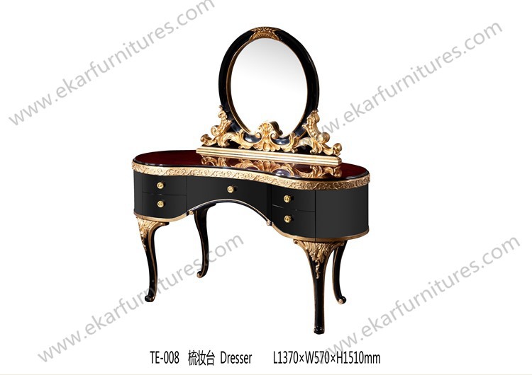 Black carved base dresser draws with mirror in black and match louis xvi bedroom TX-002