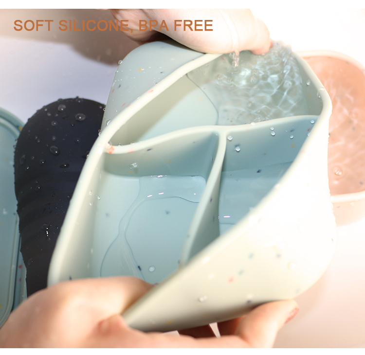 3 Compartment Silicone Lunch Containers , Reusable Silicone Bento Lunch Box Leak Proof