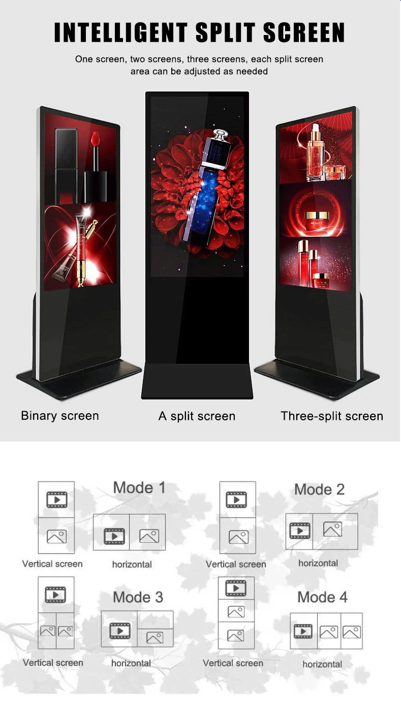 89 Visual Angle Floor Standing Digital Signage 1920 X 1080 Resolution 65''