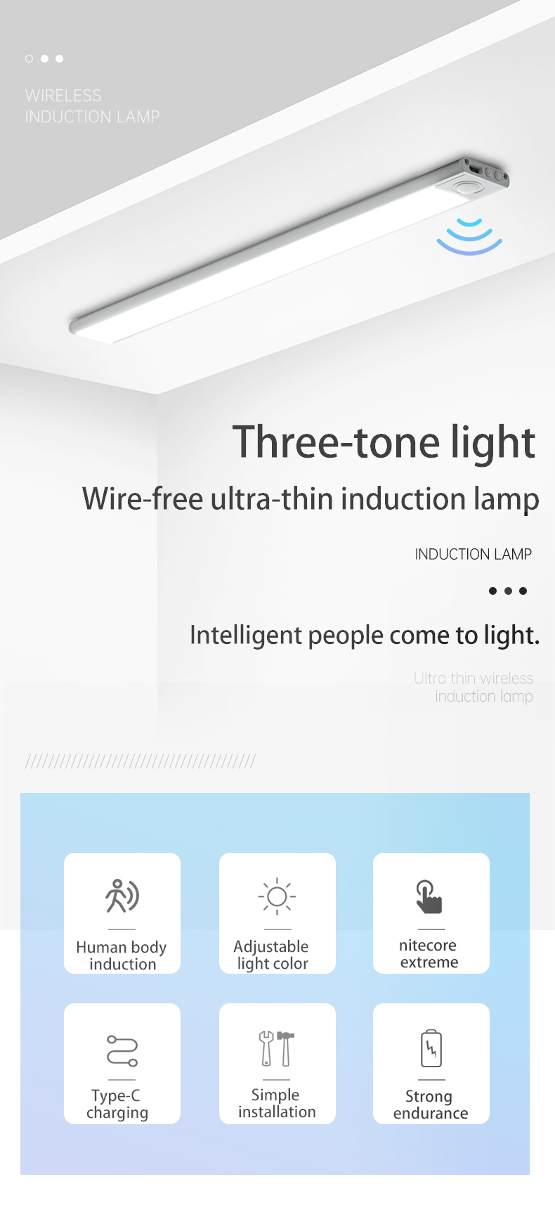 Adjustable Color Temperature LED Motion Sensor Light for Ultra-thin Kitchen Cabinet