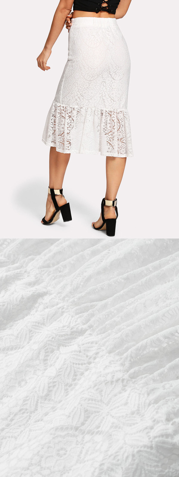 Ruffle Hem Asymmetric Lace Skirt For Women