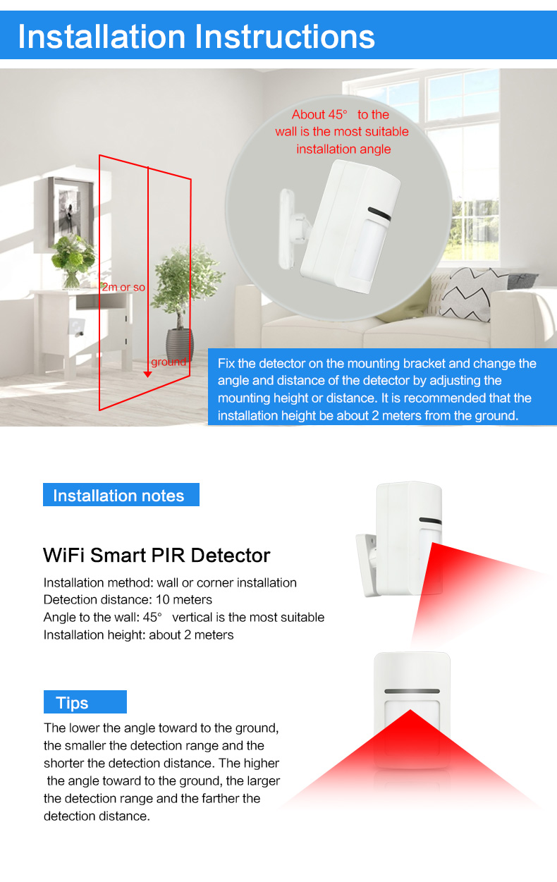10M Alexa Human Motion Detection Sensor 95% RH Smart Alarm Sensor