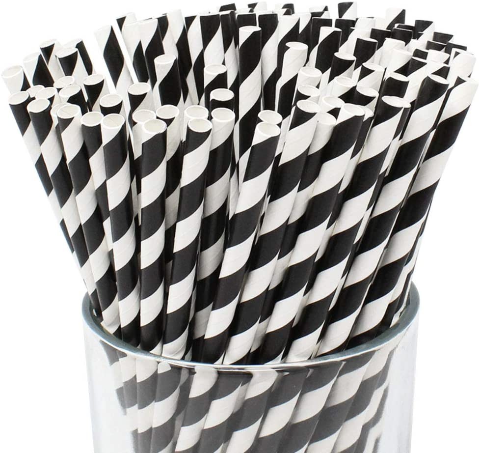 Eco Friendly 8.25 Inches Graduation Black Striped Disposable Paper Straws