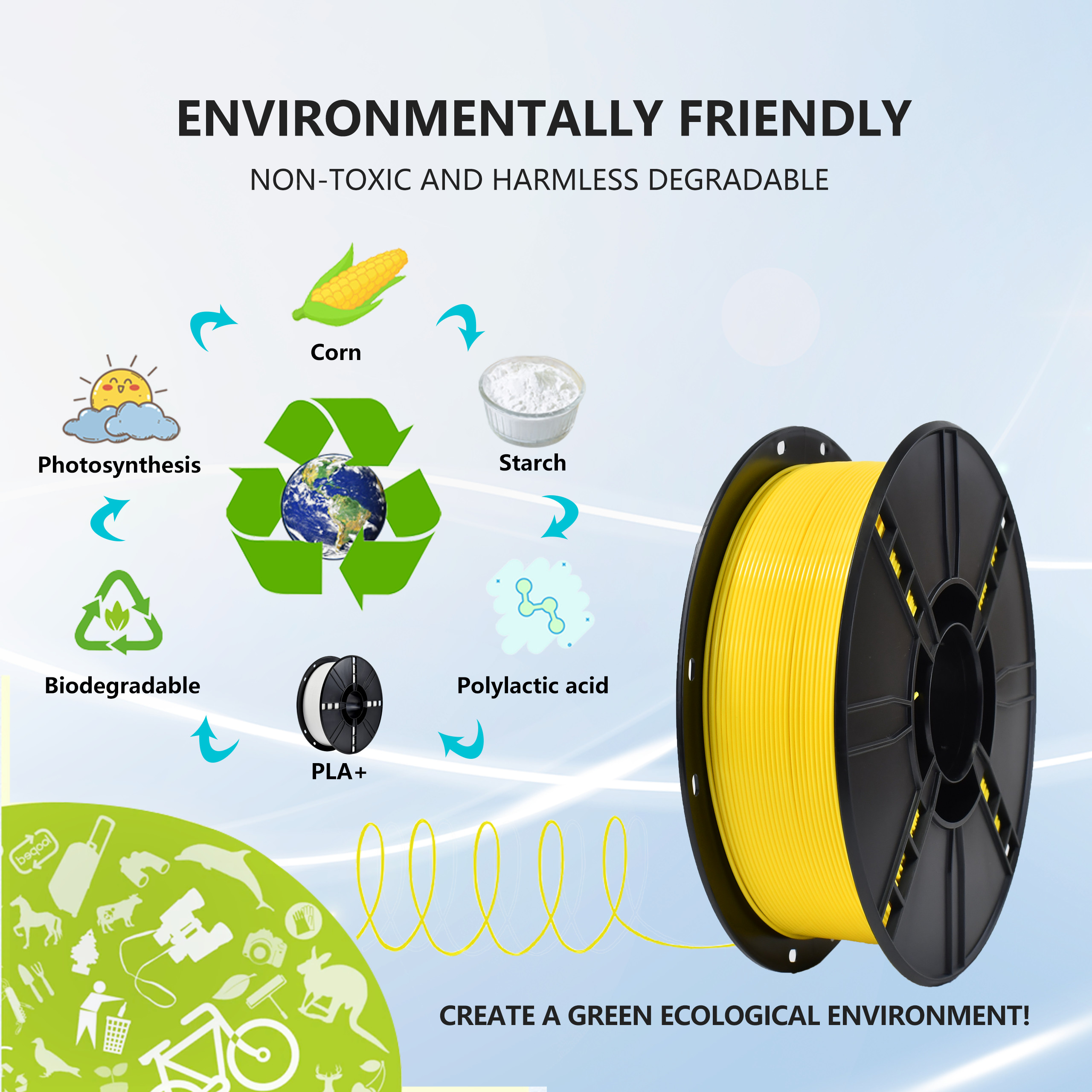 PLA+ Yellow Filament 1kg Net Weight PLA+ Filament for 3D Printing Filament