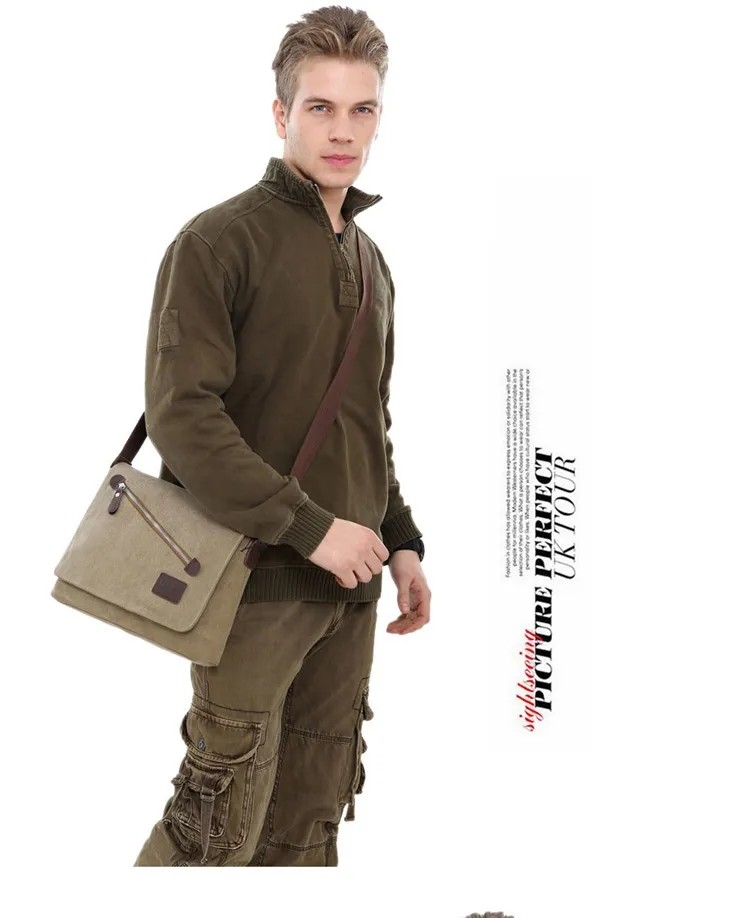 Custom Business Men's Crossbody Shoulder Washable Canvas Messenger Bag For Men