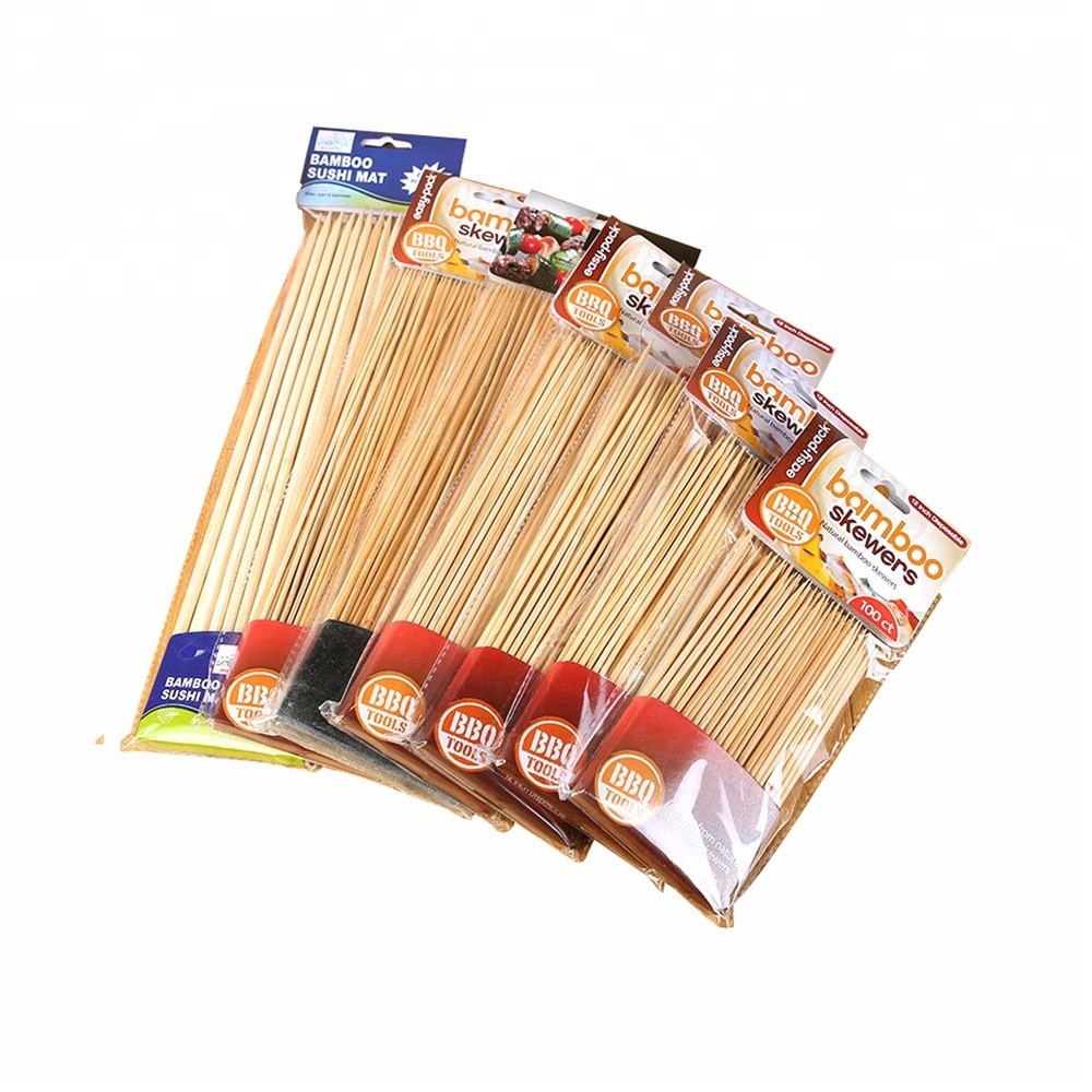 Biodegradable 40cm Bamboo Barbecue Skewers Round Kebab Bbq