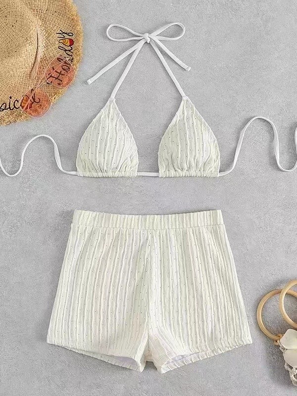 UPF Function white Bathing Suit Two Pieces Summer Bikini Nylon Fabric