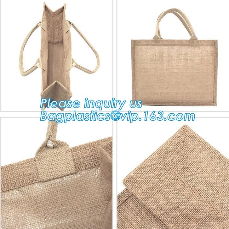 Multifunctional jute bag with low price,Natural Burlap Tote Bags Reusable Jute Bags with Full Gusset,shoulder strap plai