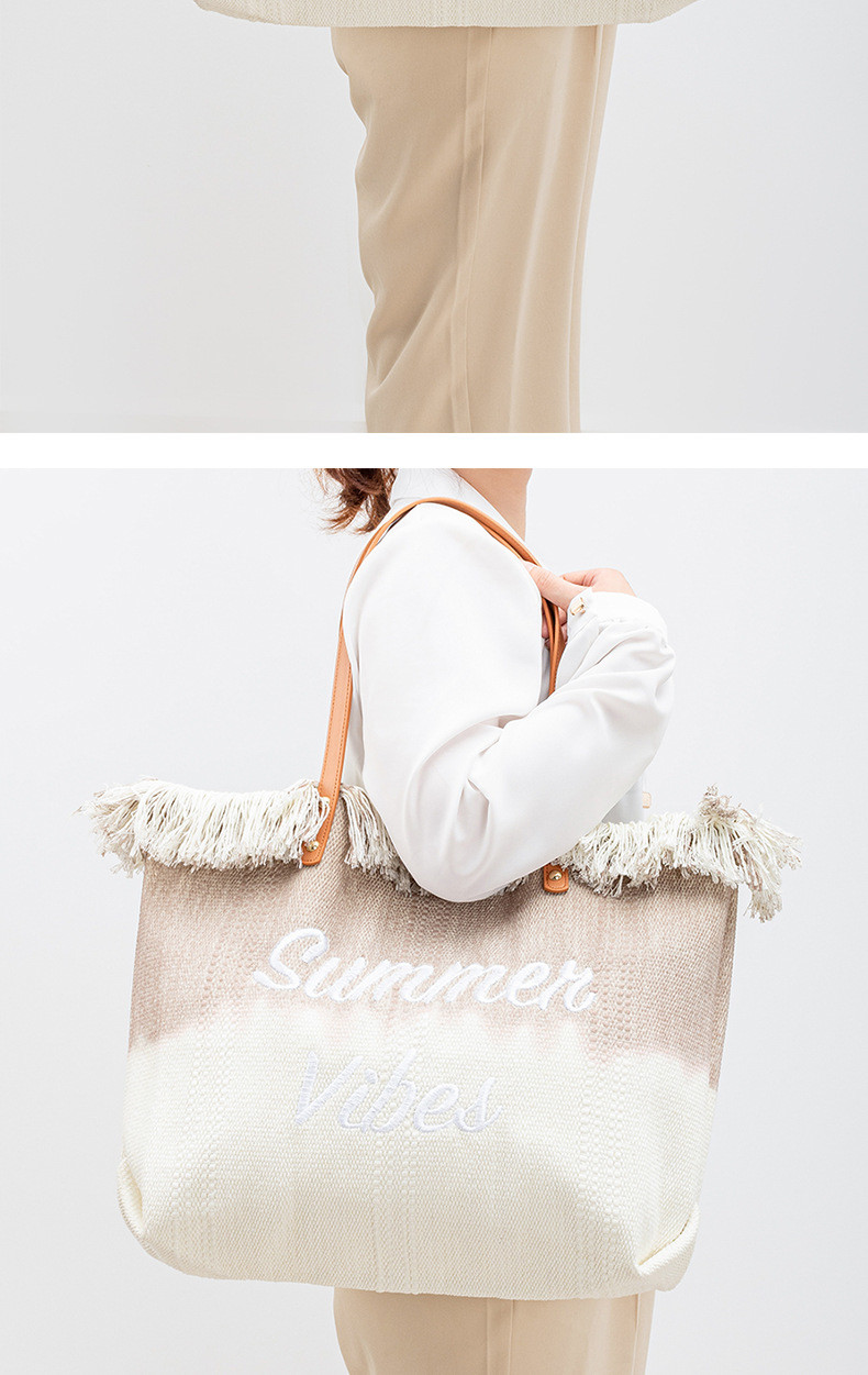 EMBROIDERED TOTE TASSEL DESIGN CANVAS BAG BRAIDED ALPHABET CANVAS UNDERARM NEW SHOULDER SUMMER HIGH CAPACITY WOMEN'S BAG