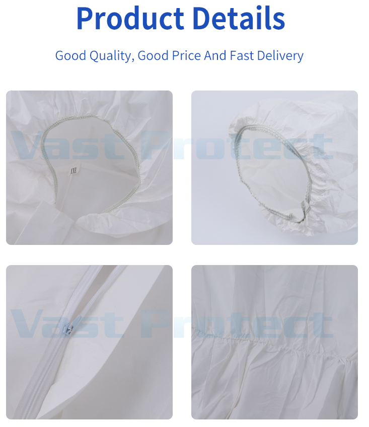 Cat 3 III Type 5 6 Disposable Overalls With Elastic Wrists And Ankles Non Woven SMS