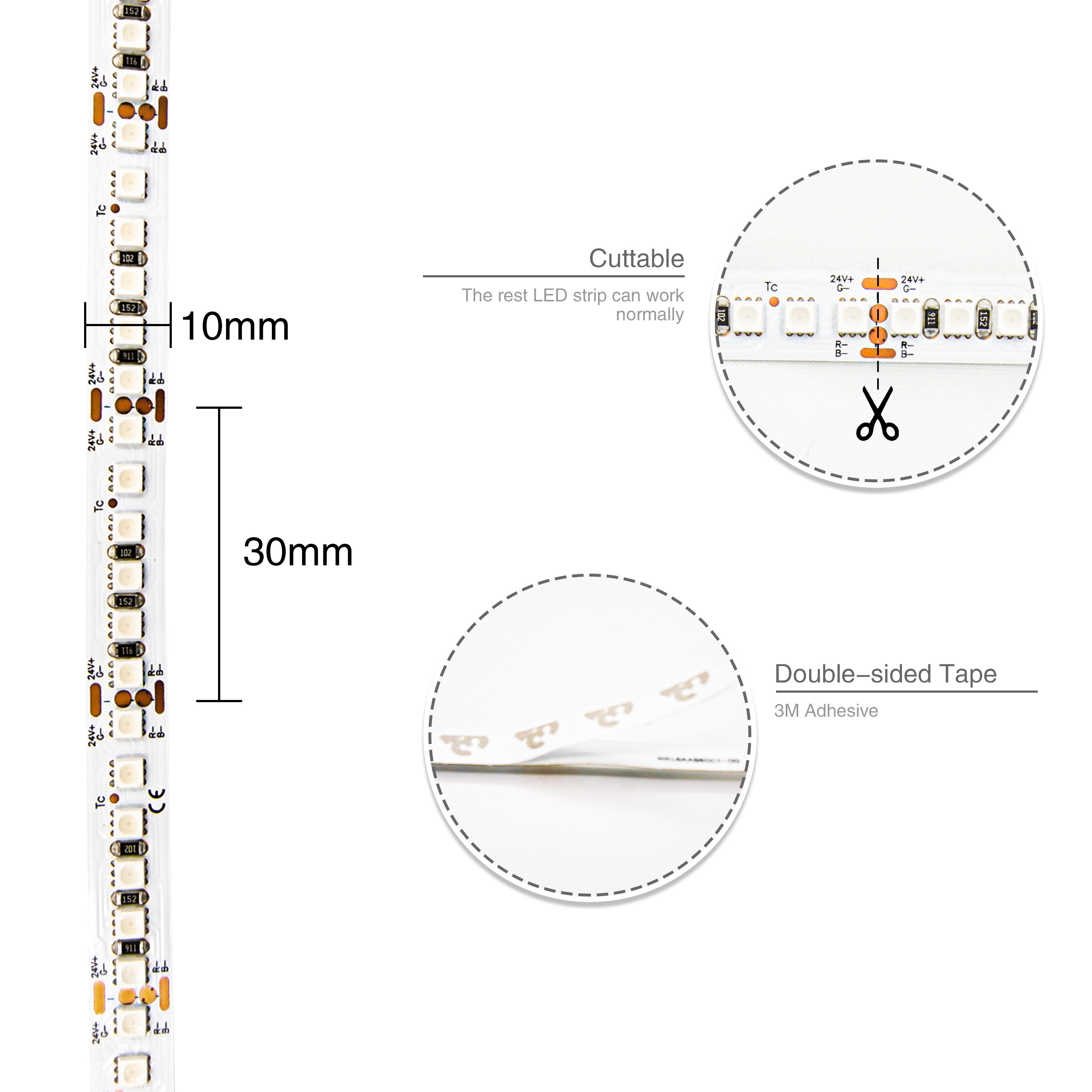 10mm RGB LED Strip 168LEDs/M 24V 5m 3838 Colour Changing LED Strip