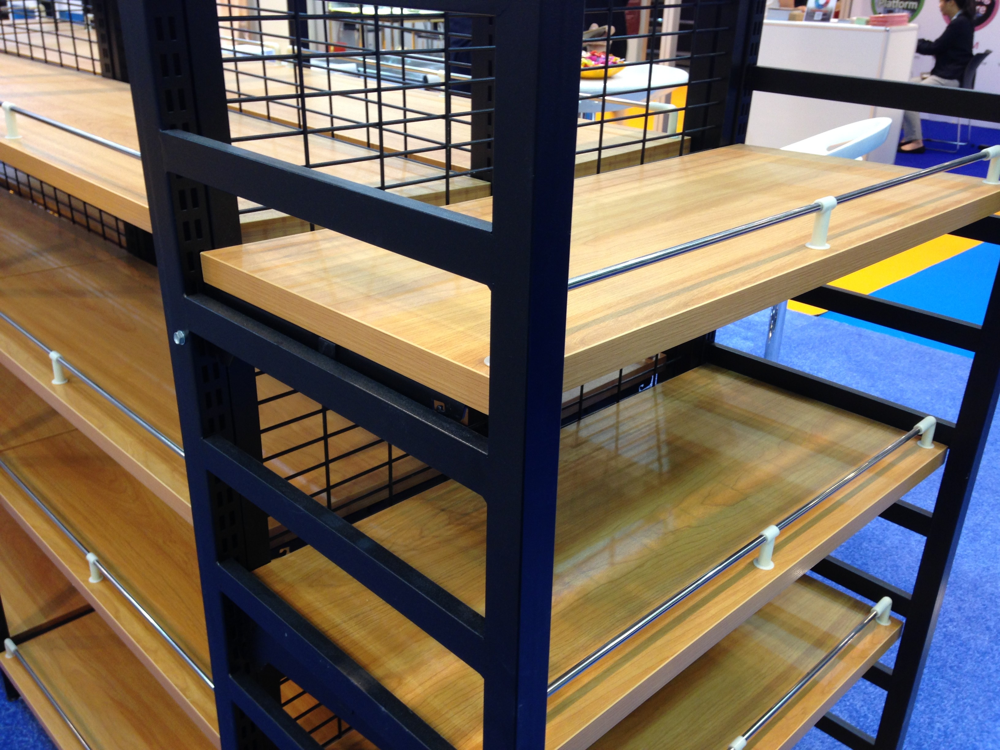 Eyes Catching Steel And Wood Shelves With Wire Mesh Back / MDF Back