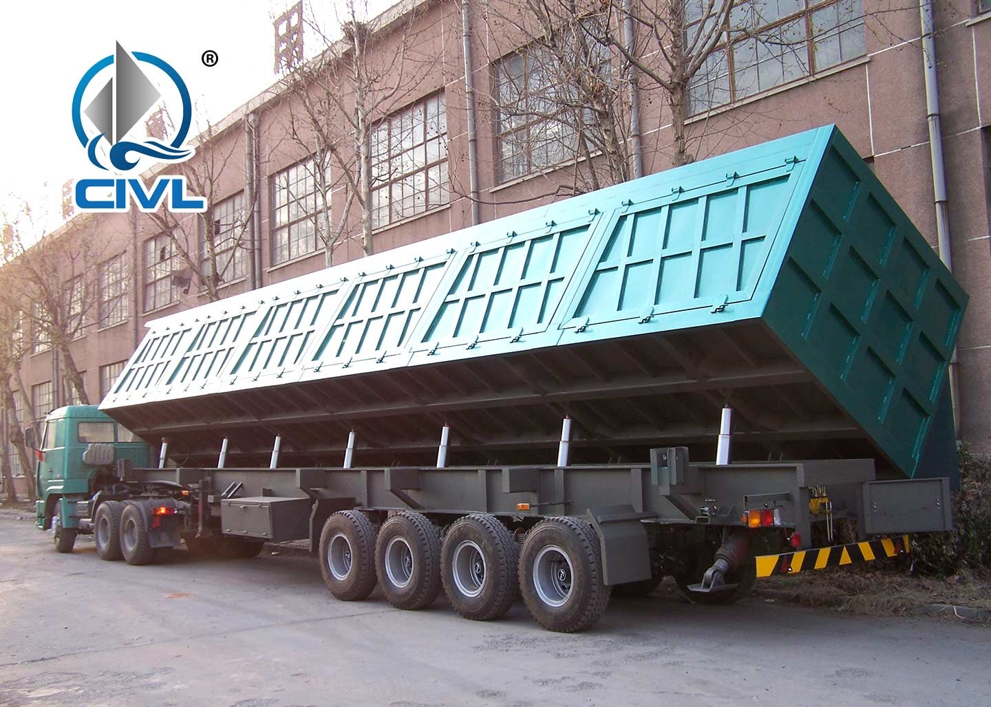 Side Dump 60 Ton 4 Axle Semi Trailer Trucks Mechanical Suspension