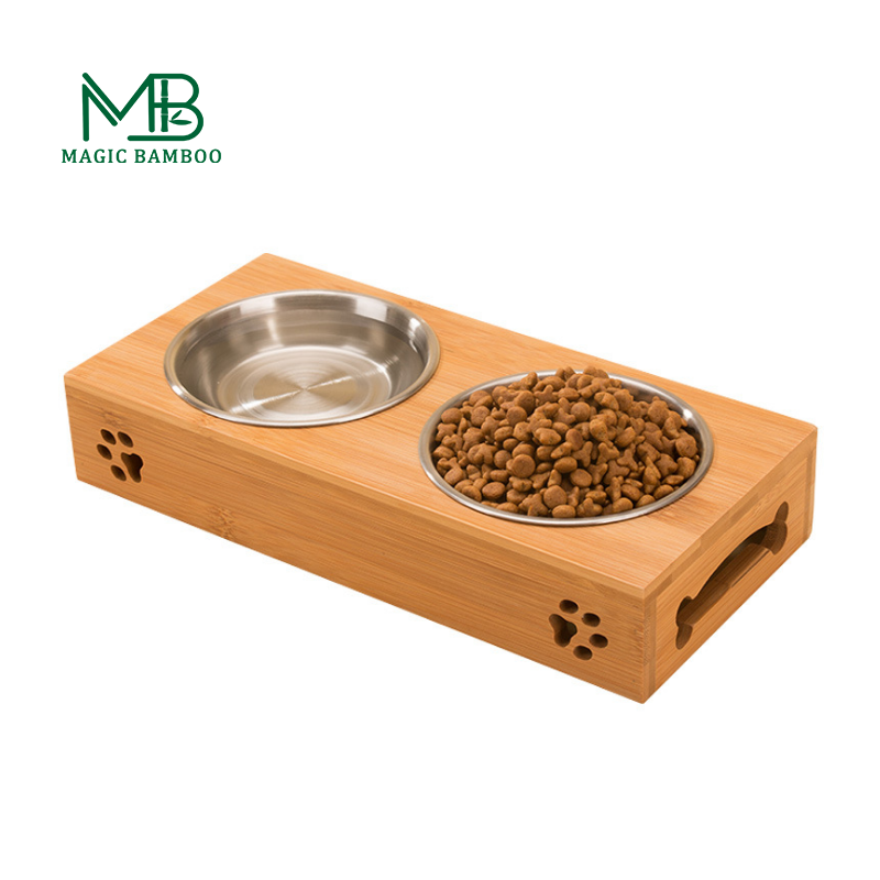 Custom Logo Bamboo Pet Feeders Simple Design Sustainable and Stable for Modern Style