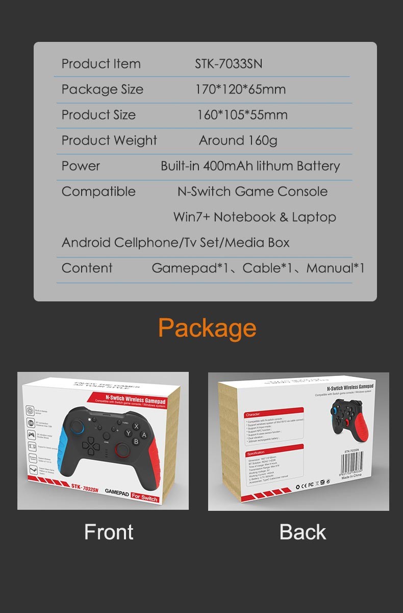 Dual Vibration NFC 0.3kg 7033 1.5h Joystick Game Controller