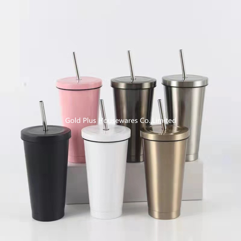 24oz Stainless Steel Mug With Straw Vacuum Insulated Coffee Tumbler Custom Logo