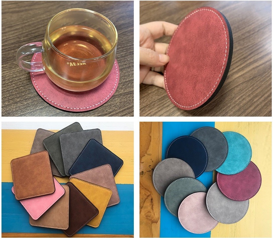 Personalized Blank Sublimation PU Leather Coasters For Sublimation Photos Printing