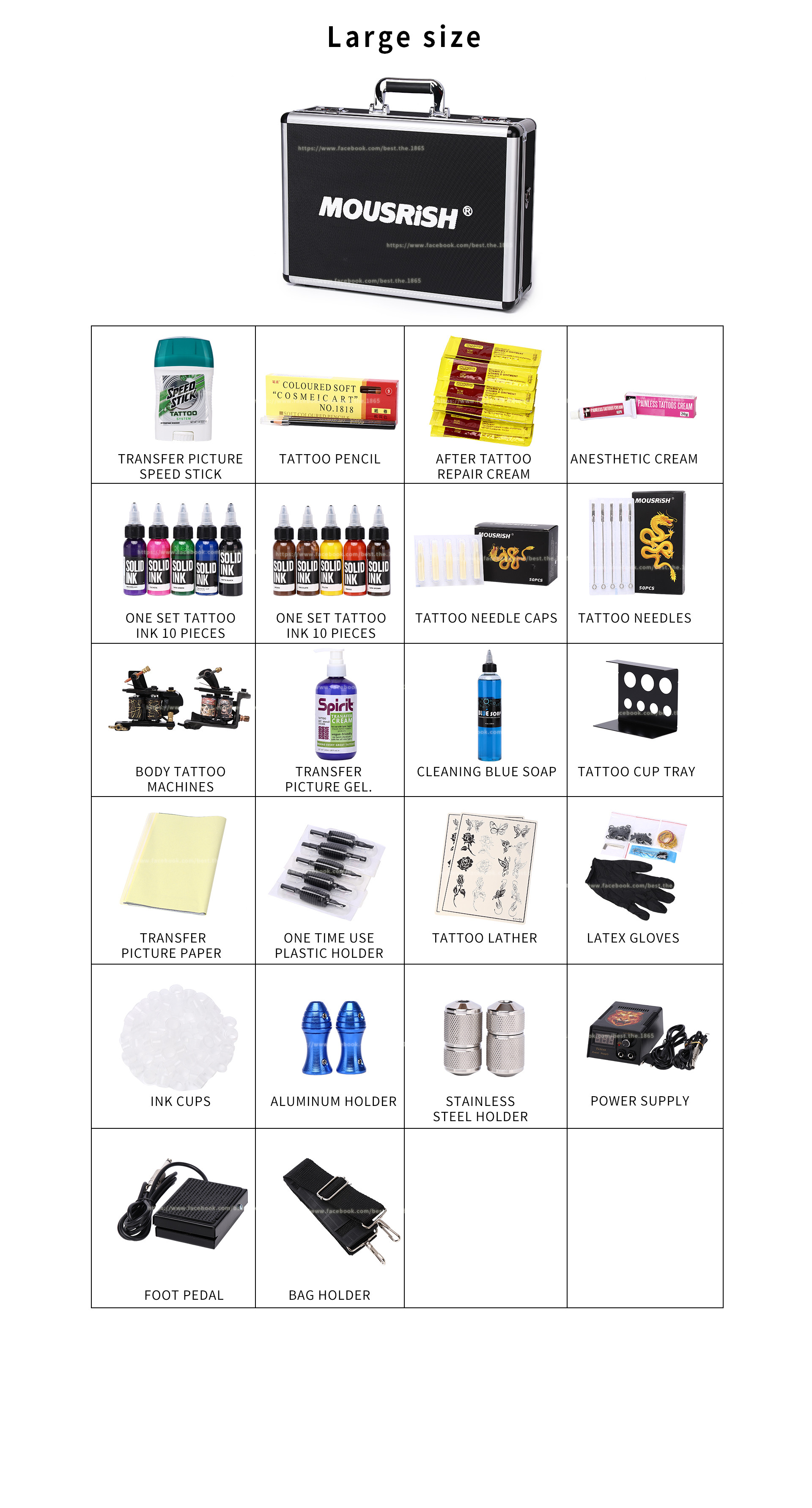 Tattoo Kit Mousrish One Box With Complete Tools Medium Size And Large Size Tattoo Box
