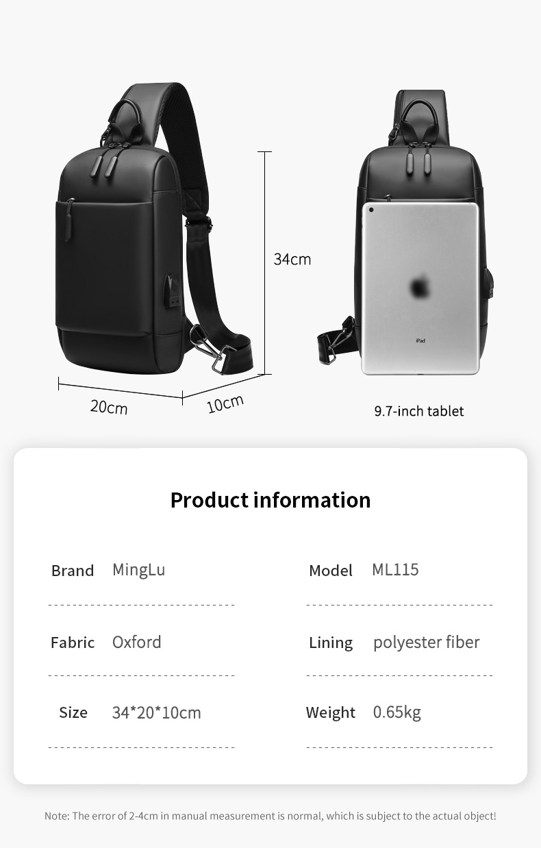 MingLu Anti Splash Fabric Men'S Single Strap Backpack Male Sling Bag