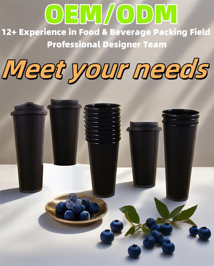 New Design Black Frosted Injection Cup 90mm Milktea Cup Coffee Take Away Cup Custom Printed