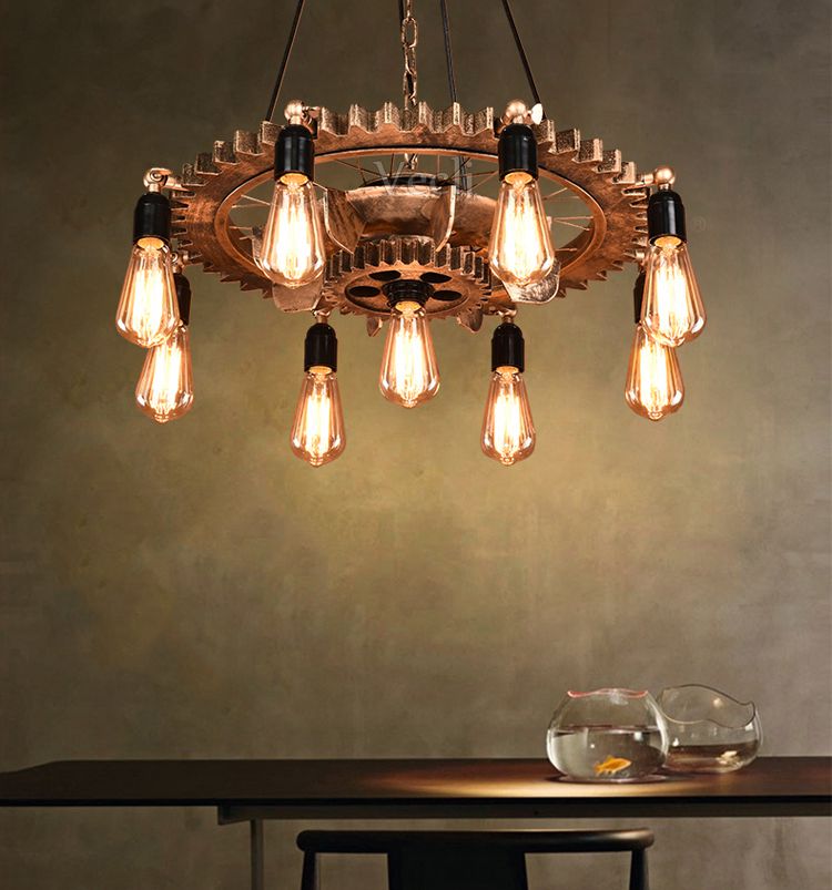 Creative Retro Loft Chandelier Wood Pendant Lamp Restaurant Living Room Dining Room Wheel Chandelier(WH-VP-228）