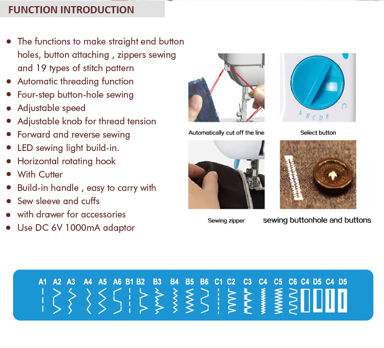 Ukicra UFR-727 Fashion Product Household Sewing Machine with DC 6V/1000mA Output