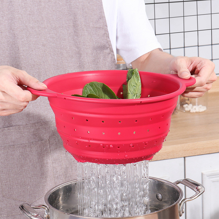 Silicone Collapsible Colander Set Food Strainer And 9 Inch Mixing Bowl 2Pcs Fruits Vegetables Pasta Strainer BPA Free
