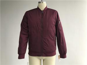 Buy cheap Menswear Zip Through Burgundy Polyester Bomber Puffer Jacket With Rib Detail Tw76087 product