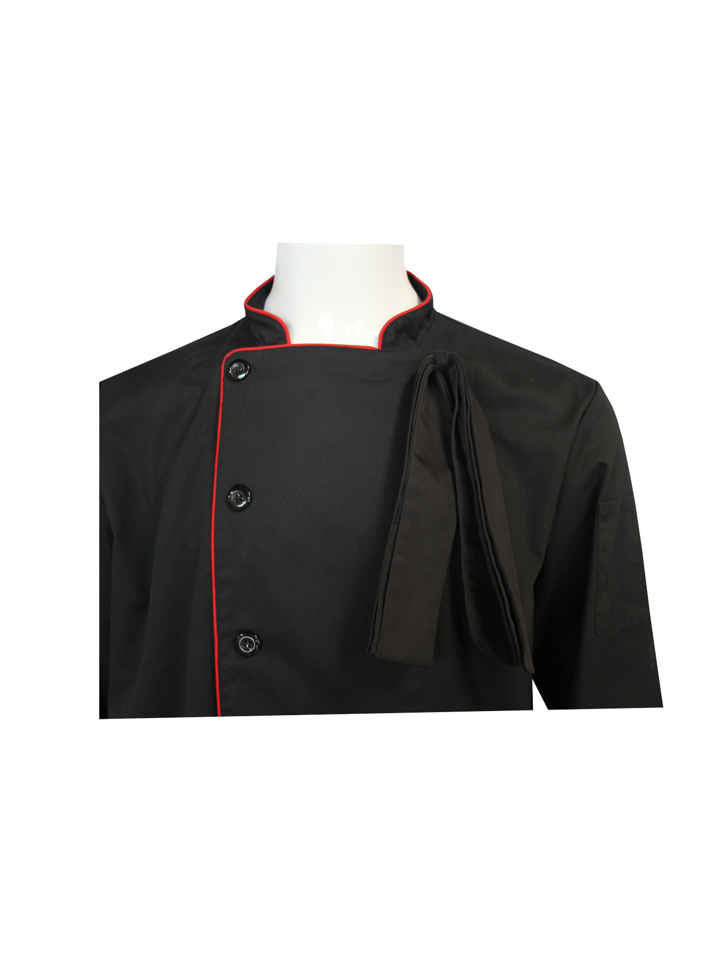 240G Black Chef Jacket Long Sleeve Polyester 65% Cotton 35% With Red Pipings