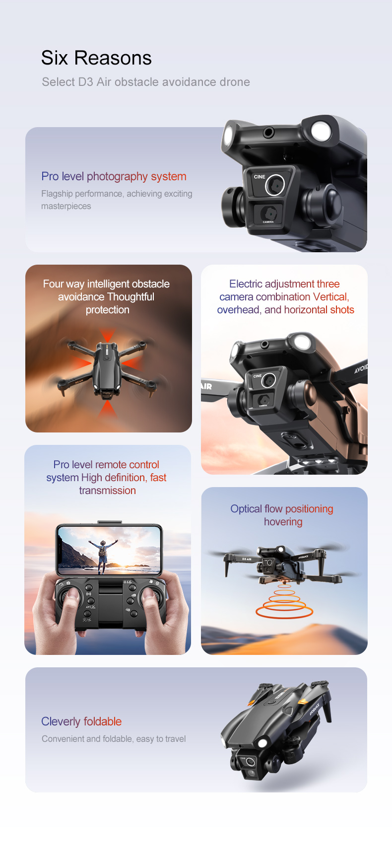 2024 D3 Air Drone LED Light 360-degree Tumbling Headless Mode Optical Flow Positioning Foldable RC Drone for Beginners